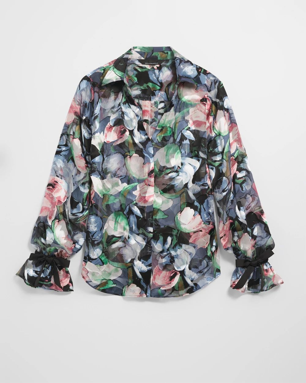 Long Sleeve Silk Burnout Shirt | White House Black Market